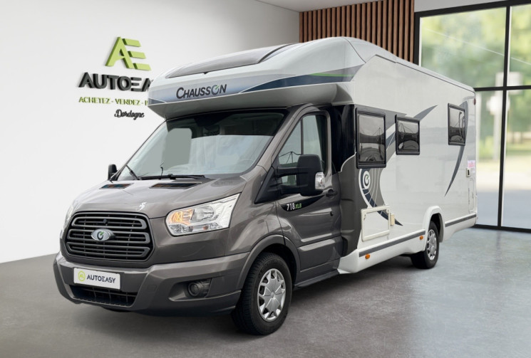 Ford Transit 2.2 155CH - CHAUSSON 718 XLB - CAMPING CAR / PARABOLE / PANNEAU SOLAIRE / CAMERA