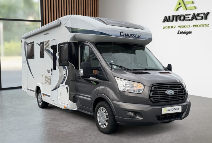 Ford Transit 2.2 155CH - CHAUSSON 718 XLB - CAMPING CAR / PARABOLE / PANNEAU SOLAIRE / CAMERA